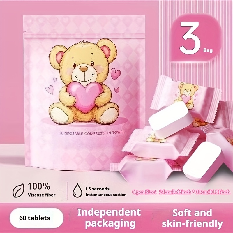 TEMU 3 Packs Of 60 Disposable Face Towels, Enlarged And Thickened Convenient Compressed Towel Travel Pack, Very Suitable For -absorbing And Convenient Face Towels When Going Out, Traveling And Trips