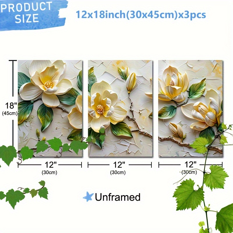 3d online flower 3pcs set wall canvas art