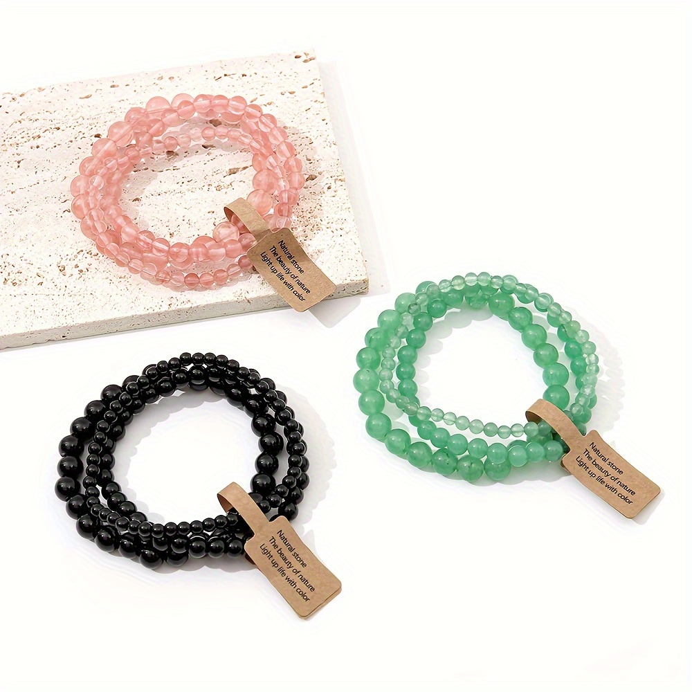 Stone Bead Bracelet Set, 4mm 6mm 8mm, Couple Hand Chain