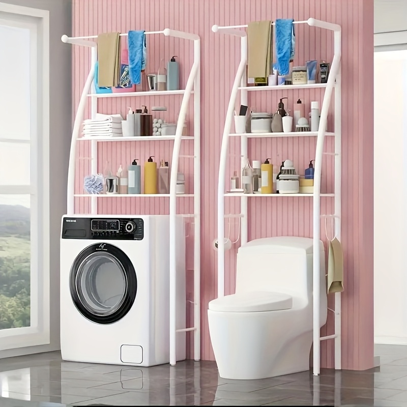 TEMU 3-tier Over Washing Machine Storage Rack, Freestanding White Metal Organizer With Adjustable Shelves For Bathroom And Laundry Room, Space-saving