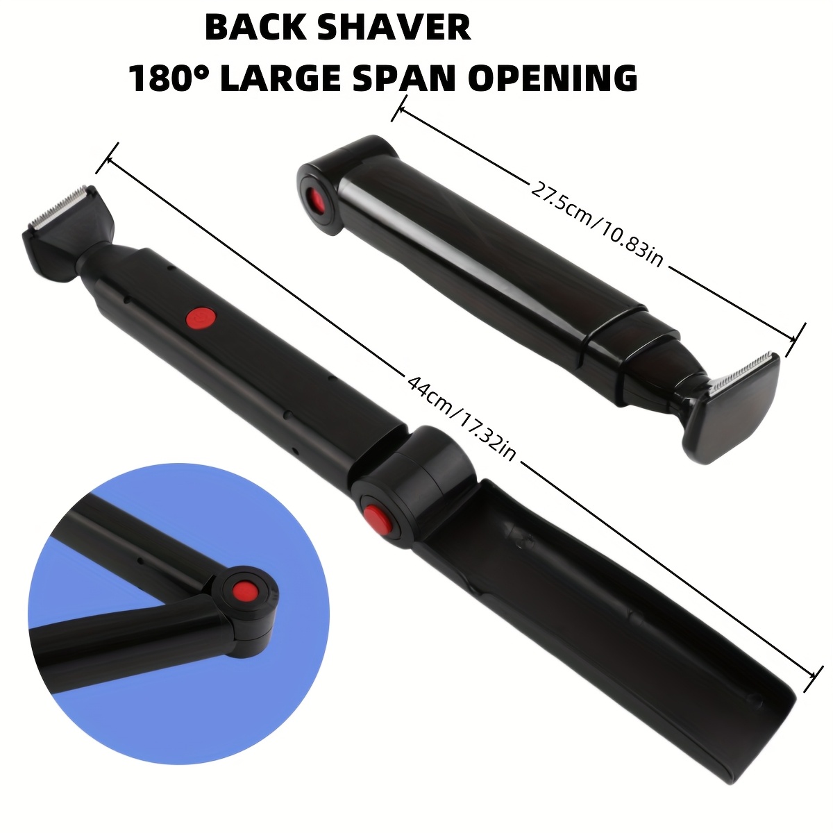 mens foldable back hair trimmer   electric back shaver with a long handle featuring two shock absorbing telescopic heads suitable for trimming underarm and chin hair Product details 6