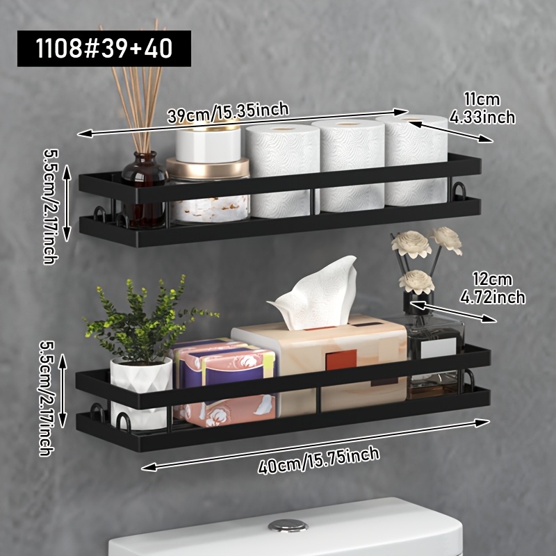 1/2pcs Wall Mounted Bathroom Storage Rack, No Drill Bathroom Shelf, Shower Storage Rack, Suitable For Wall Storage Above Toilets/sinks, Bathroom Decor And Additions, Practical Shelf, Shelves