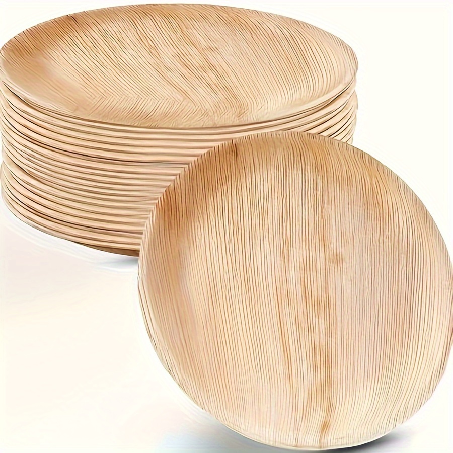   30 40pcs set 8 inch disposable palm leaf plates wooden round microwave safe dinner plates suitable for hot and cold food ideal for   receptions graduation season birthday parties   meals