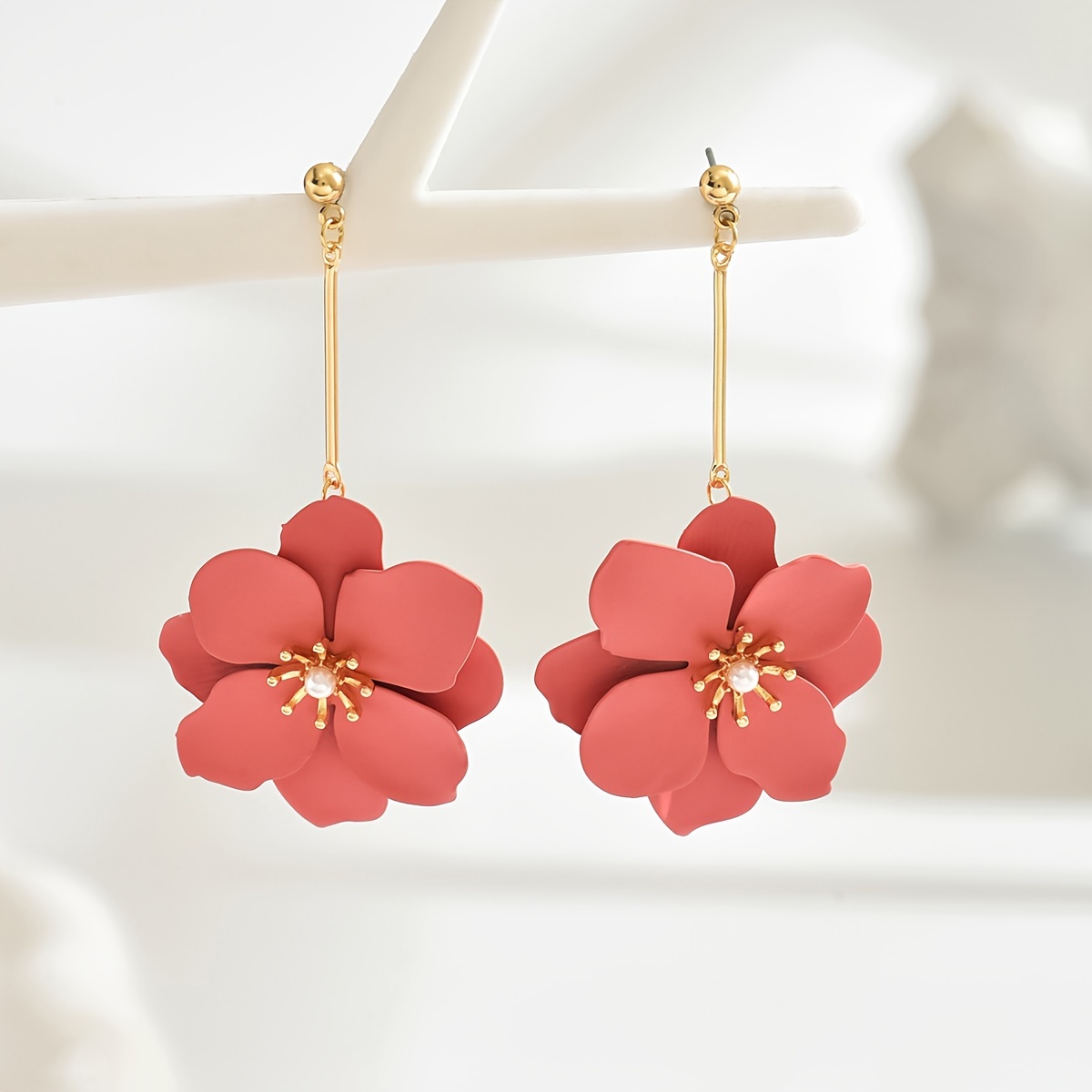 Bohemian Style Pink Flower Dangle Earrings