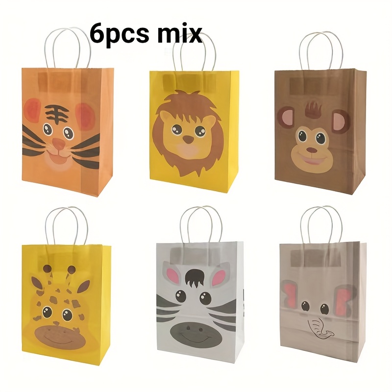 Image of 6pcs Monkey Zebra Elephant Paper Bags Jungle Animal Paper Party Gift For Birthday Party Supplies