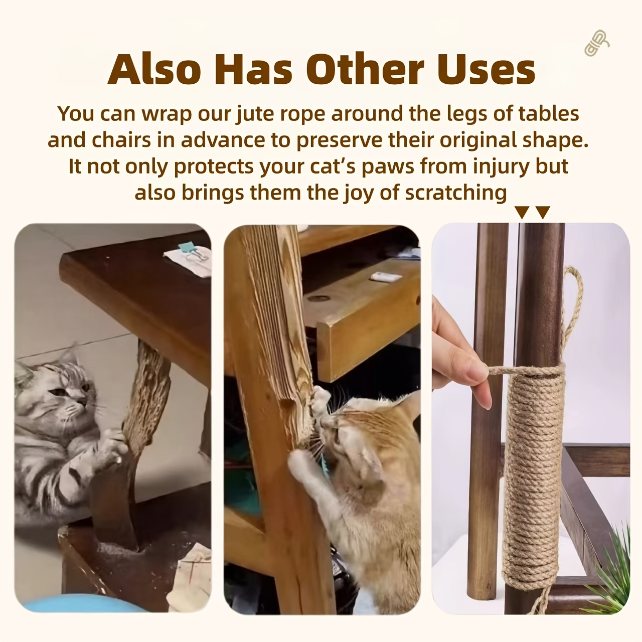 TEMU 50m/164ft Durable Cat Scratching Rope, Made Of Natural Sisal And Hemp Rope, For Use As A Replacement For Cat Scratching Boards, Cat Climbing