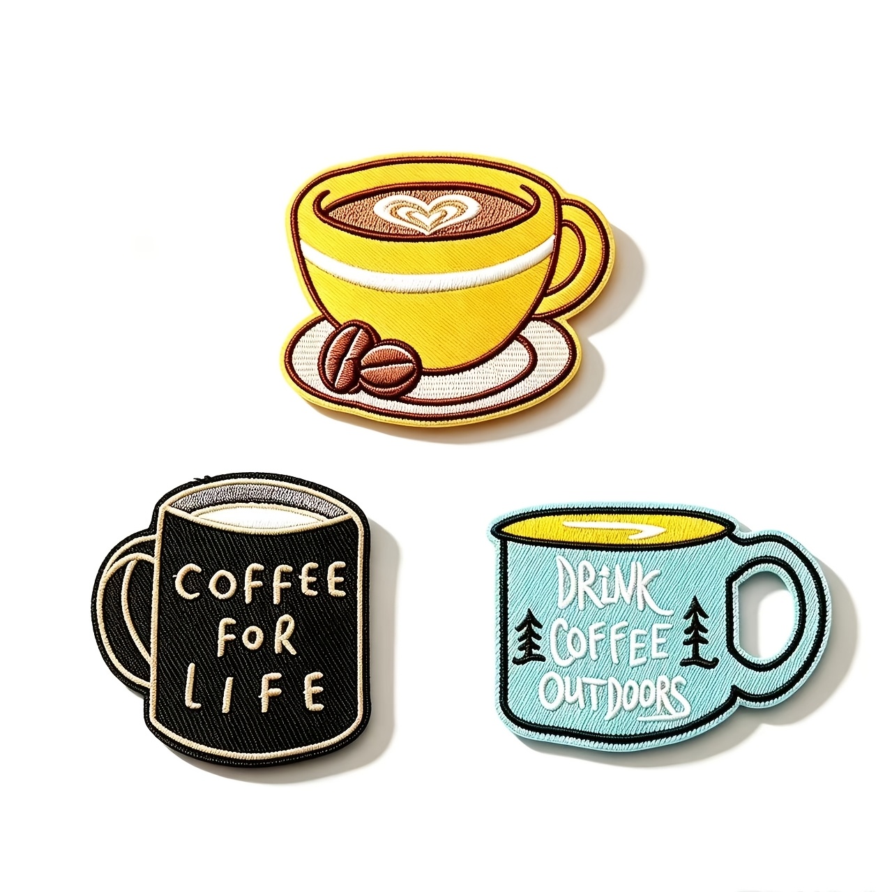 TEMU 3pcs Set Of Coffee Cup Embroidered Patch Stickers, American Latte Coffee Embroidery Patches, Clothing Backpack Hat Decorative Stickers