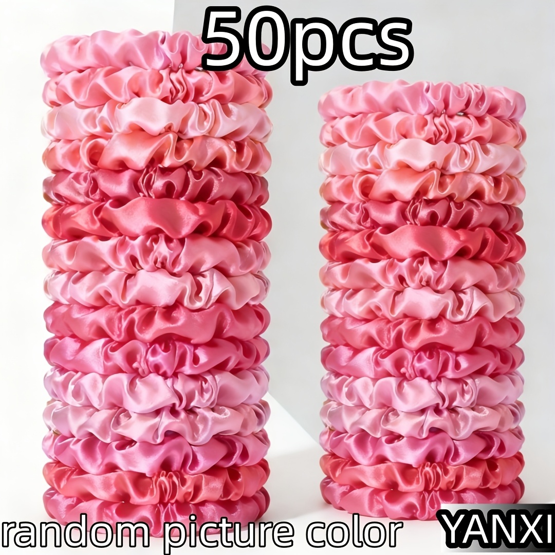 TEMU 16/32/50/Pz Scrunchies in Raso Colori Casual con Foto Casuali da Donna, Stile Bohemien Elegante Rosa, Piccoli 6.5Cm, Accessori per Capelli,