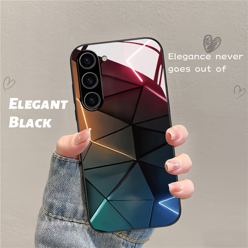 

Geometric Tempered Glass Phone Case For Samsung Galaxy S20/s21/s22/s23 Series And Select A Models - Shock-resistant Elegant Black Cover