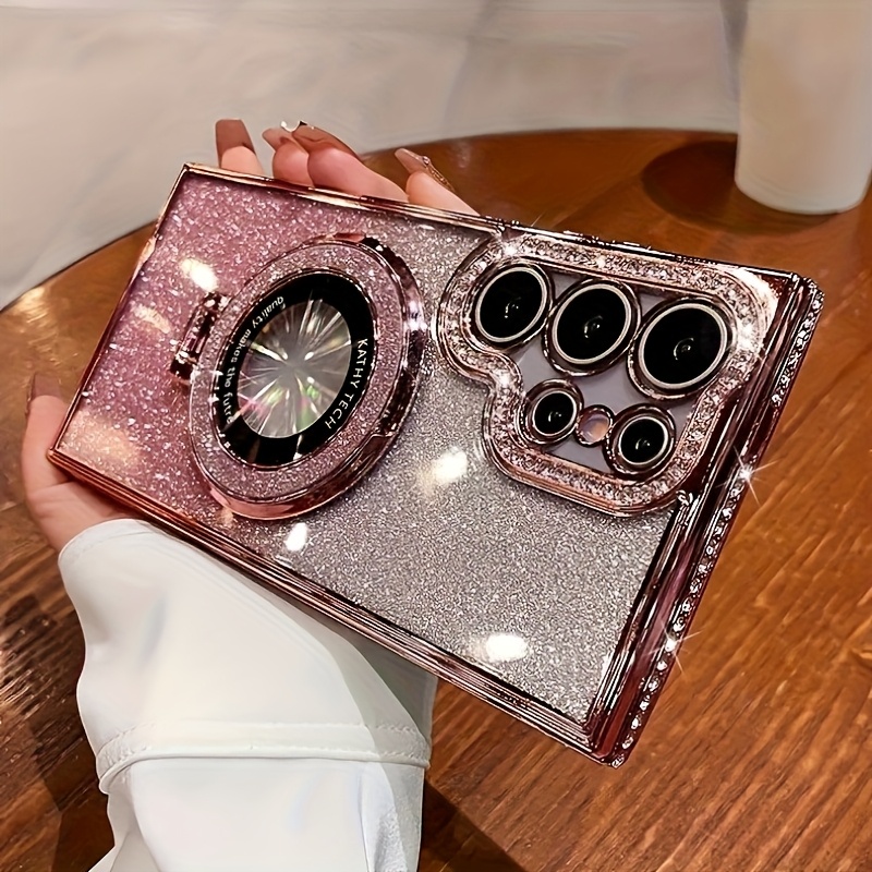 E-shop Handyhülle - Passend für Samsung Galaxy S25 S24 S23 S22 Ultra Serie, mit Objektivfolie Blitzpulver Diamant Halterung Handyhülle, luxuriöse