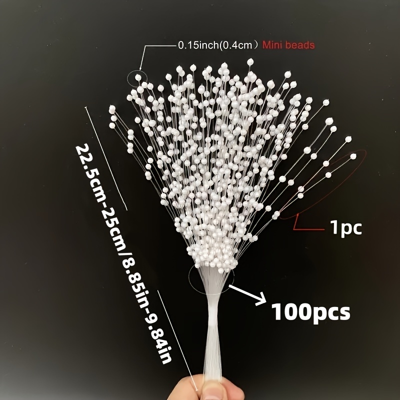 Image of 100pcs Sticks Spray 4mm Pearl Beaded String - Handmade Floral Bead Strands For Craft Bouquet Decoration, Home Party, Wedding, Christmas Garland, Table Floral Arrangement With Artificial Flower Accents