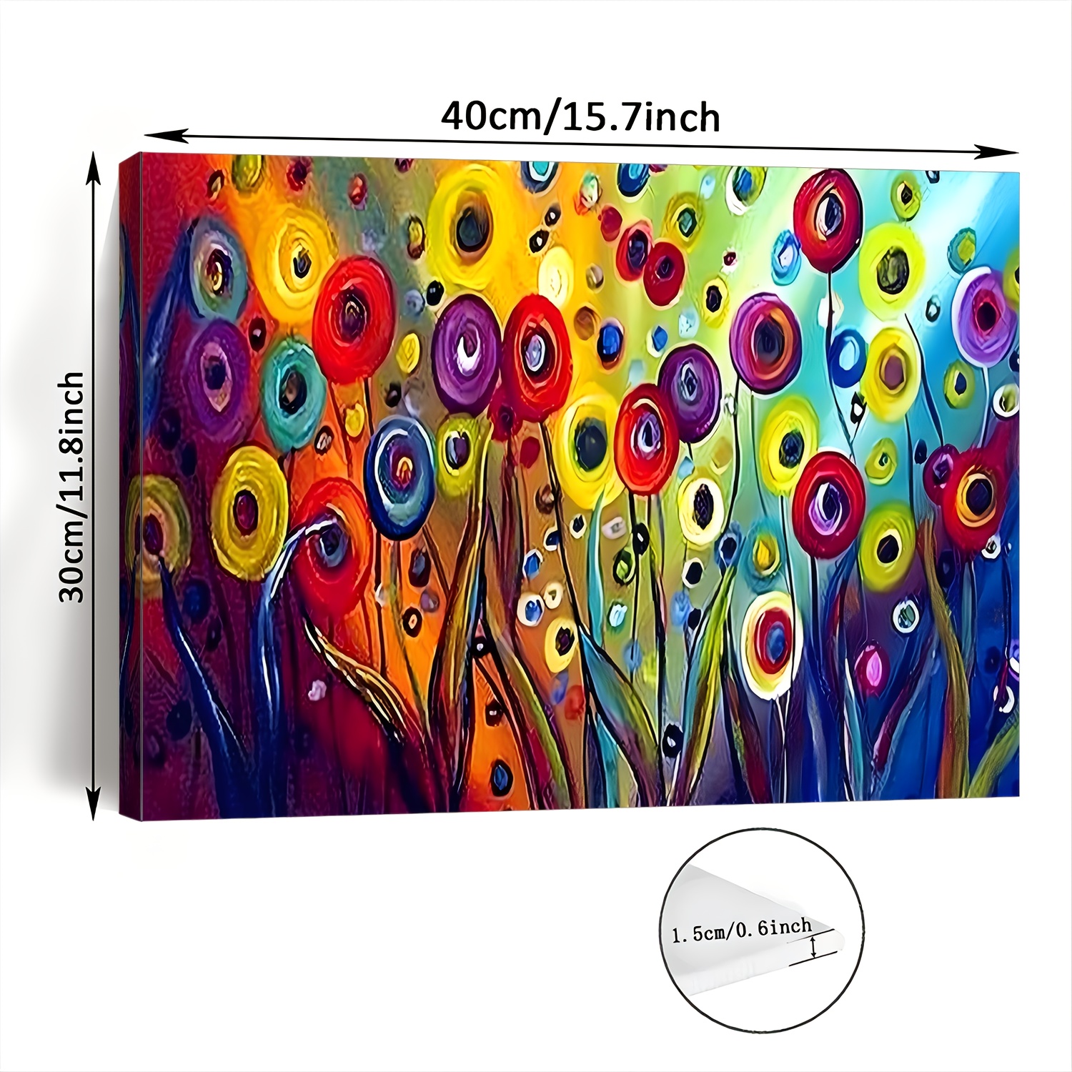 TEMU 1pc Wooden Framed Canvas Painting - Colorful Abstract Flower Art Wall Decor, 11.8x15.7 Inch Vibrant Floral Print With Natural Wood Frame,