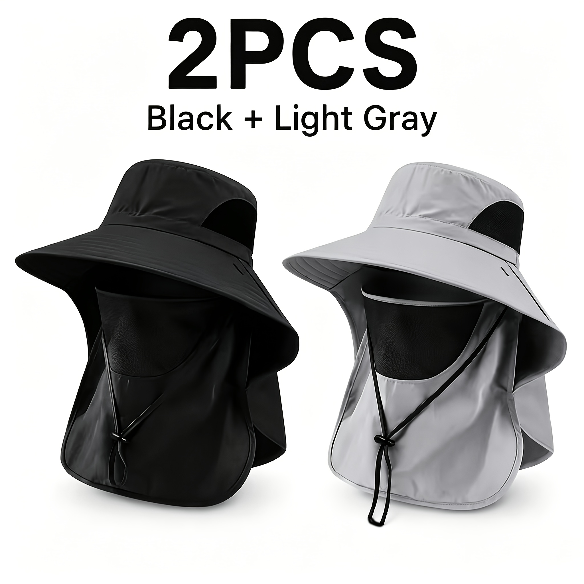 TEMU 2pcs Outdoor Hat With Removable Face Mask, Unisex Wide-brim Fishing Hat, Breathable And Lightweight, Suitable For Hiking, Gardening, Travel,