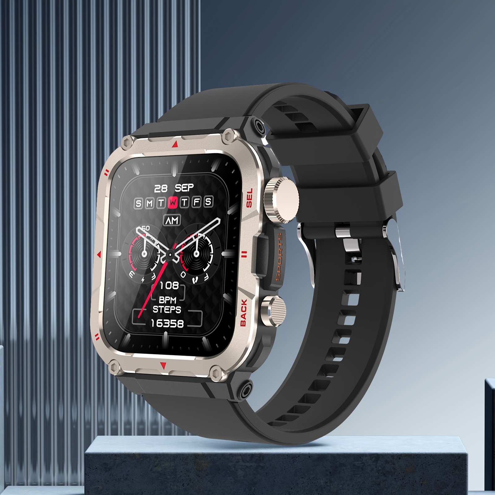 ASIAMENG Orologio da uomo rotondo, Smartwatch cardiofrequenzimetro,  orologio sportivo podometro impermeabile IP68, monitoraggio del sonno,  orologio