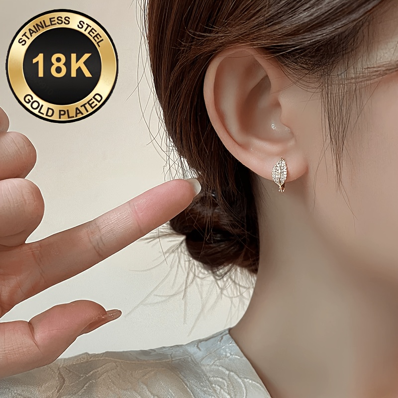Women's 18K Gold Plated Leaf Earrings with Dazzling Zirconia