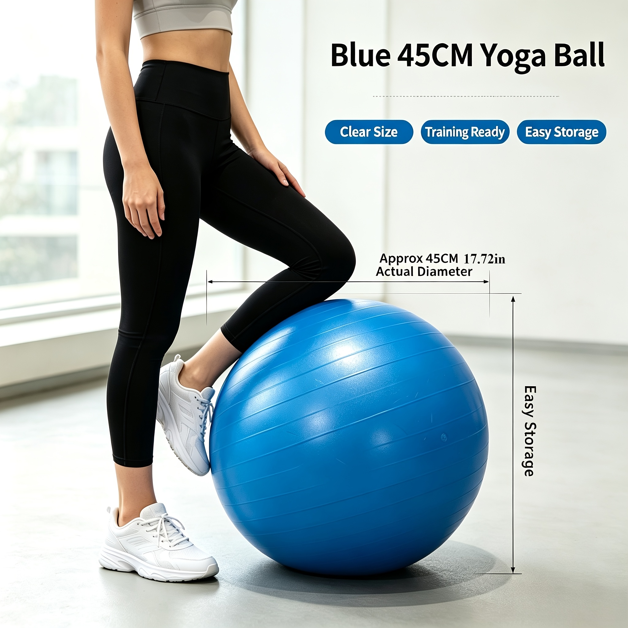 Versatile Fitness 3pcs Set: 45Cm/17.72In Thickened Fitness Ball, Manual Air Pump, And Air Release Stopper. Suitable for 