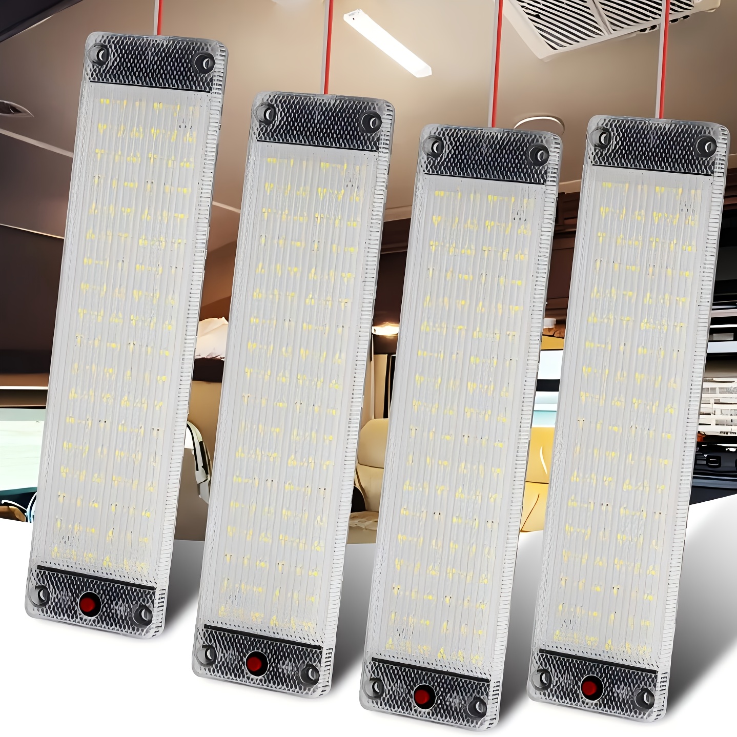 TEMU 4 Pcs12v Led Rv Ceiling Dome Light Led Interior Lighting For Trailer Rv, 108 High Light Led Beads, The Uniform And Soft, For , Motorhomes, Cars