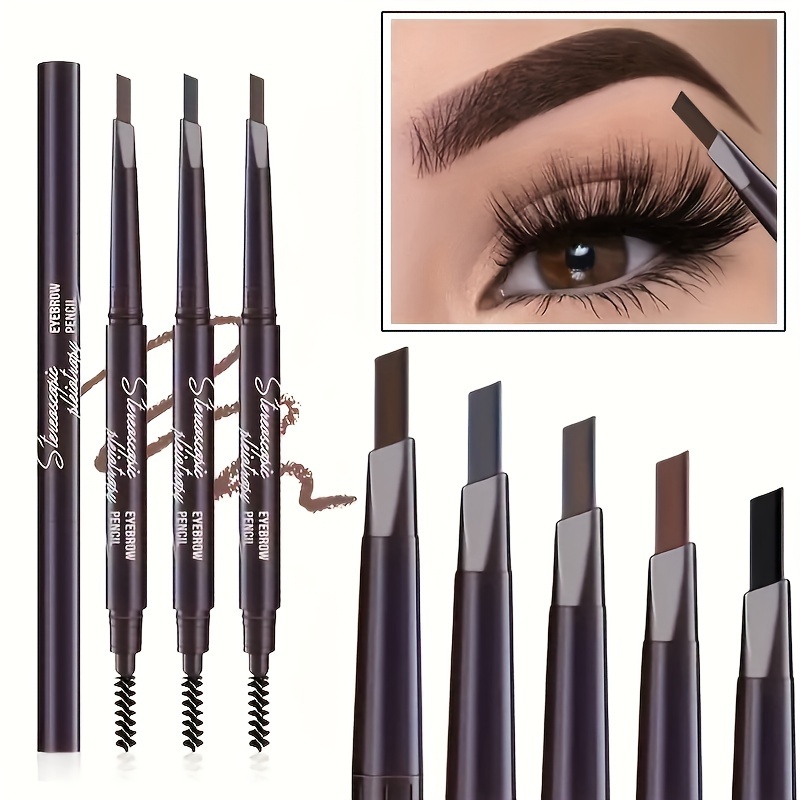 

1pc Dual-ended Eyebrow Pencil Set With Triangular Tip, Easy Shape Brow Pencil, Waterproof, Smudge-proof, Long-lasting, Natural Hair Color Match, Beauty Makeup Tool