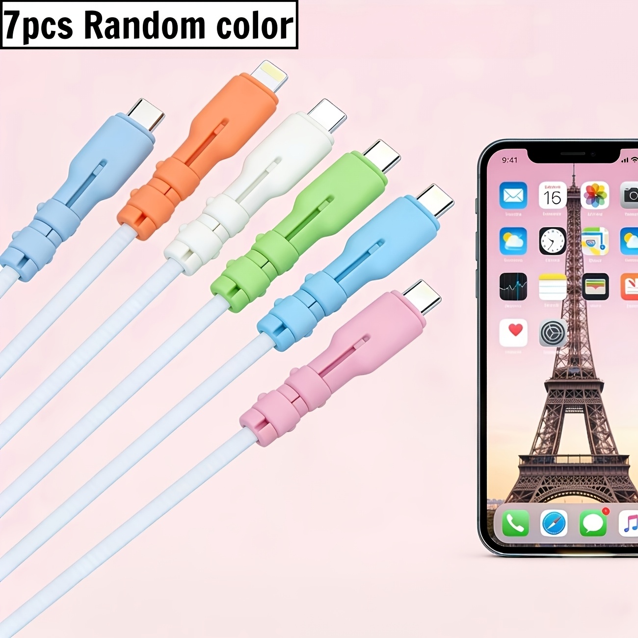 TEMU Lot de 7 protège-câbles de chargement USB-C de couleur aléatoire, housse de - adaptée aux smartphones, tablettes et ordinateurs portables,