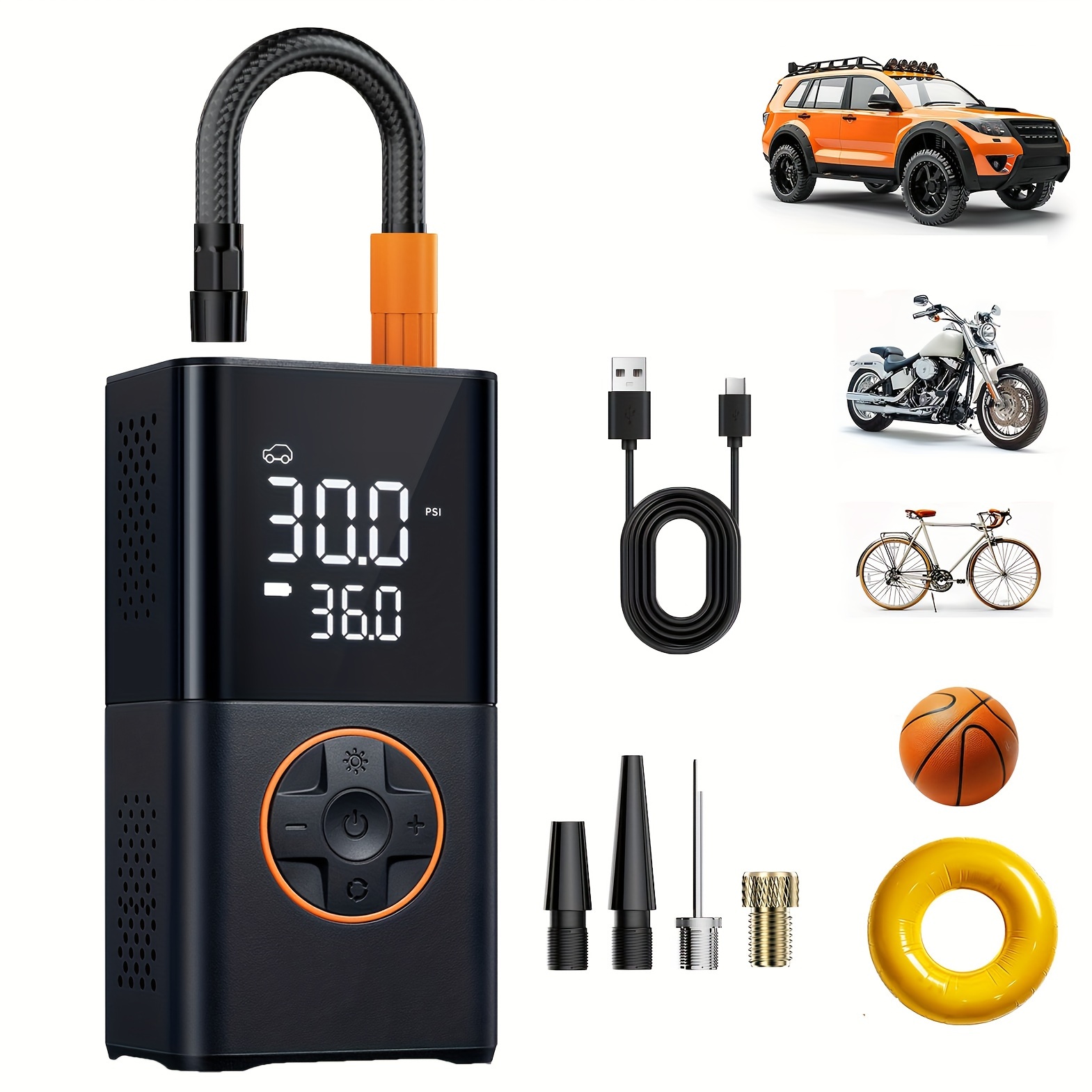 TEMU Tire Inflator Portable Air Compressor 20000mah & 4x Faster Cordless Tire Pump For Car, Bicycle, Motorcycle, Ball