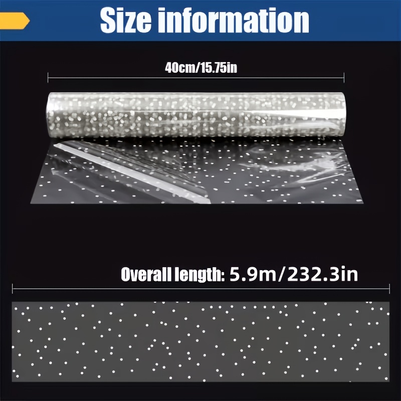 TEMU 1 Rolle 40 cm x 6 m transparente Zellophan-Einschlagrolle, mit unregelmäßiger weißer Punkt-Textur, transparente Zellophanrolle, für