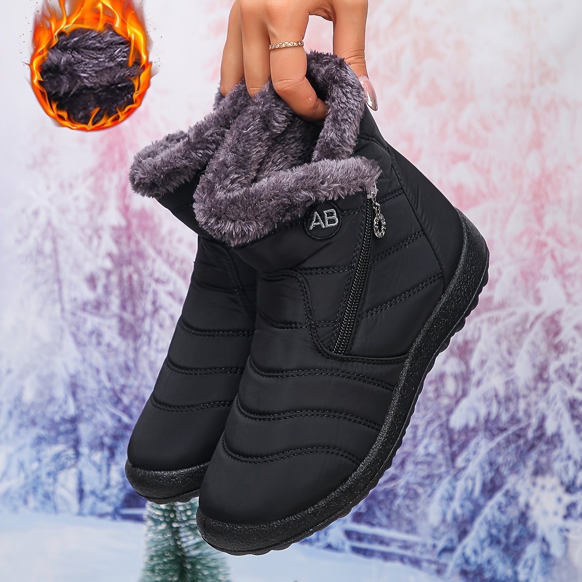 TEMU Women's Winter Wide-toe Plush-lined High-top Insulated Solid- Casual Boots, Plush-lined , Wide-toe Women's Shoes, Suitable For Women's Winter