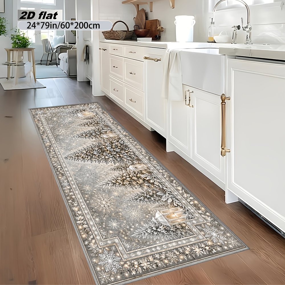 TEMU 1pc Nordic Style Snow-covered Christmas Tree Pattern 2d Flat Rug, 850g/mÂ² Velvet Runner Rug, Printed Pattern Carpet, Hallway Runner Rug, Bedroom