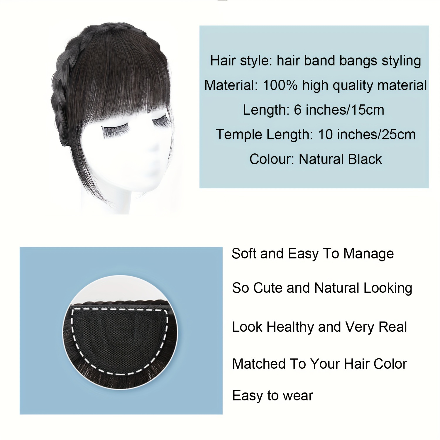 elegant braided headband with bangs for women   extension accessory   casual attire details 3