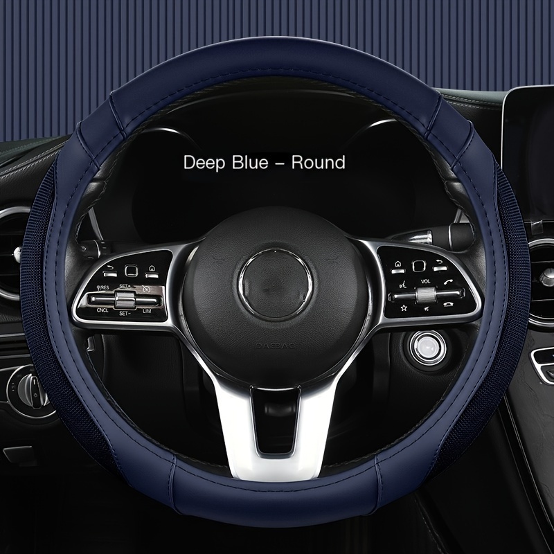 

Xuanhuang Ice Fiber Fabric Steering Wheel Cover - Breathable, Comfortable Grip With For Control - Navy Blue Round Design - Car Interior Accessory