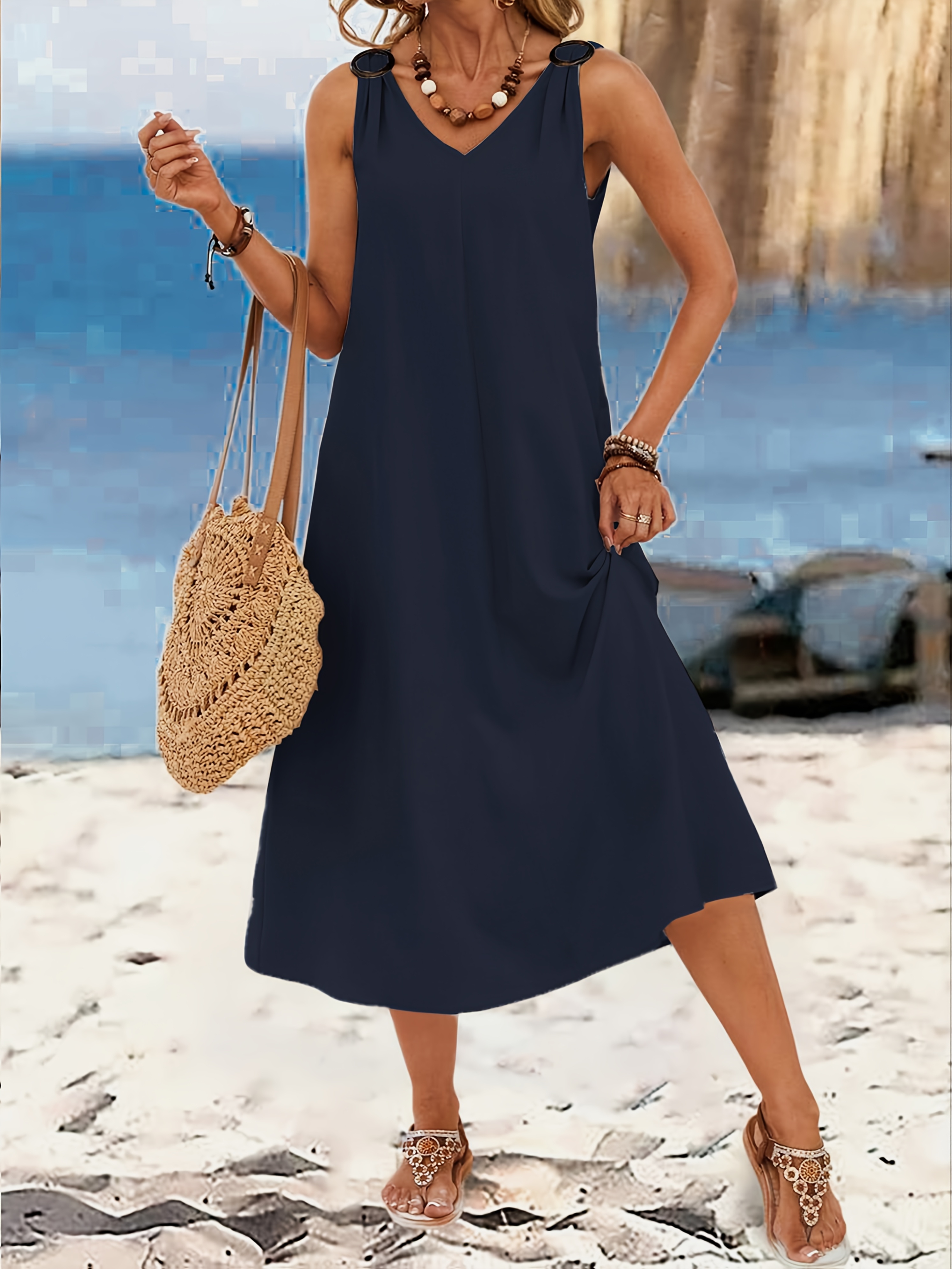 summer midi occasion dress Blue and Ivory Print Midi Summer Dress with Buttons Ivory Blue Stripe Floral / Medium