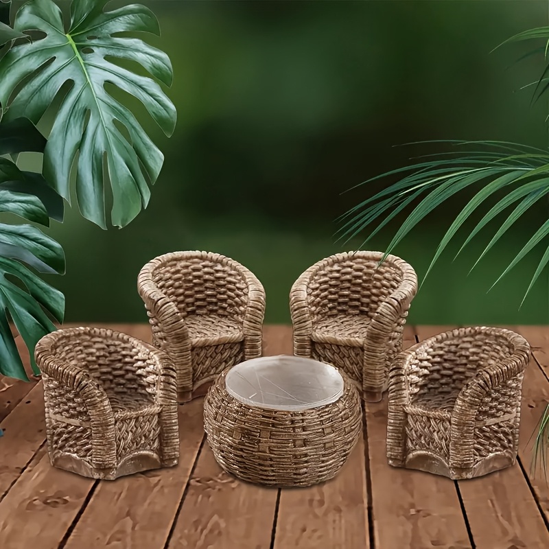 

5pcs Miniature Resin Bamboo Woven Furniture Set, Handcrafted Small , Indoor & Outdoor Decor, Ideal For & Festival Gifts