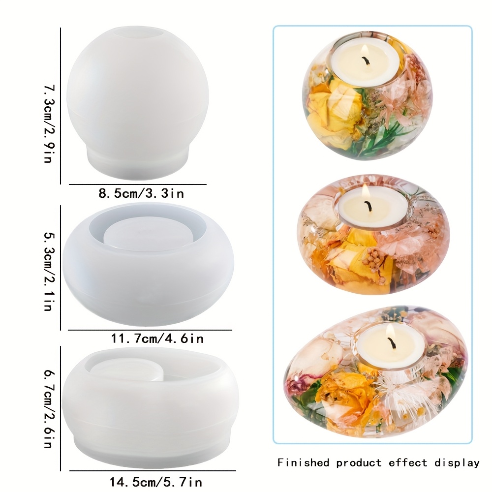 Image of Resin Casting Molds 3pcs 3d Round Candle Holder Mold Set, Oval Candle Stand Silicone Mold, Resin Diy Sphere Stone Planter Plaster Decor Mold, Mini Candle Display Mold