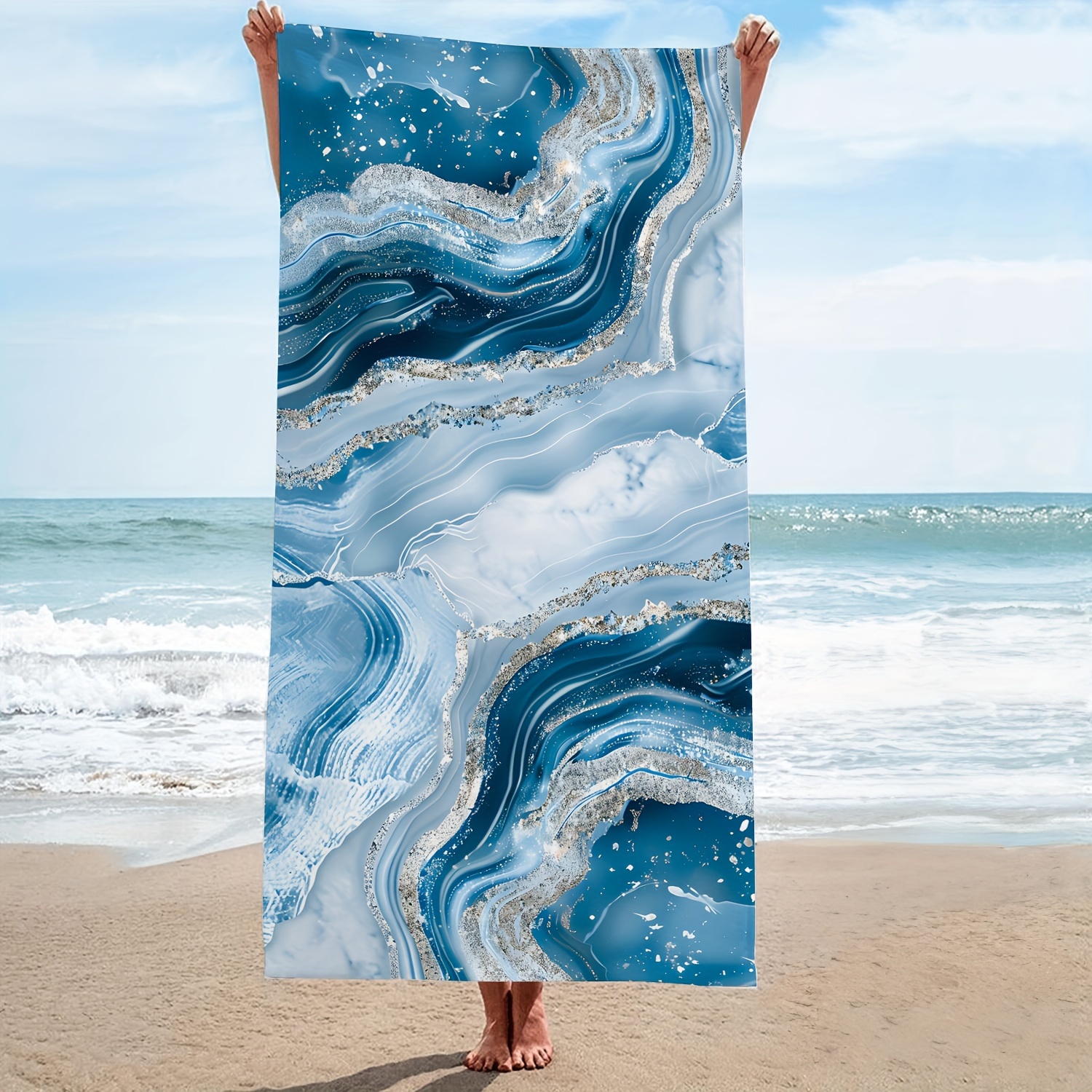 

1pc Marble Microfiber Beach Towel, Abstract Art Oversized Bath Towel, Durable Quick-drying Sunscreen Easy To Clean Super-absorbent Towel, Summer Beach Camping Pool Travel Supplies