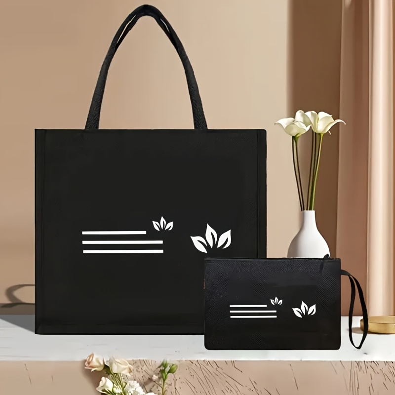 TEMU 2pcs Large Capacity Tote Bag Shoulder Bag, Women's Bag Set With Makeup Bag, Retro Tote Crossbody Shoulder Bag, Printed, Suitable For , Outing
