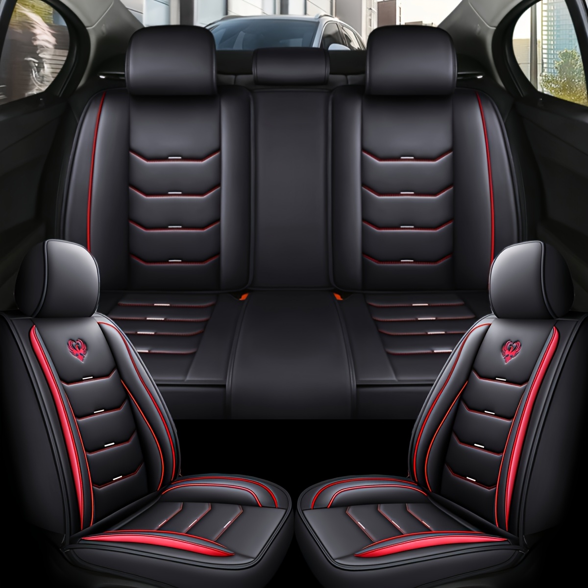 TEMU 1-seat/5-seat Full Coverage Seat Covers, Breathable Pu Leather Seat Cushions, Summer Ventilated Pu Leather Seat Covers, Suitable For Most