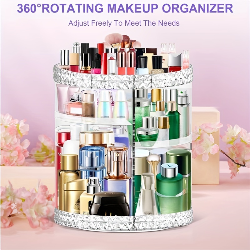 

Elegant 360° Rotating Makeup Organizer With Brush Holder - Transparent, Large Capacity Cosmetic Storage With 6 Adjustable Layers For Perfumes, Skincare & More - Bedroom Vanity Display