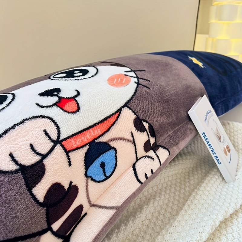 cartoon dog print plush pillowcase soft flannel polyester zippered closure machine washable     ideal for couples bedroom decor Product details 11