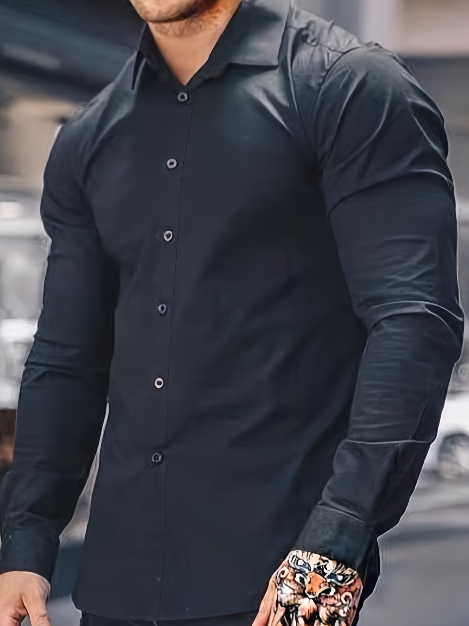 Camicia Uomo Elegante Maniche Lunghe - Colletto Coreano, Tasca, Business E Casual - Foto 3