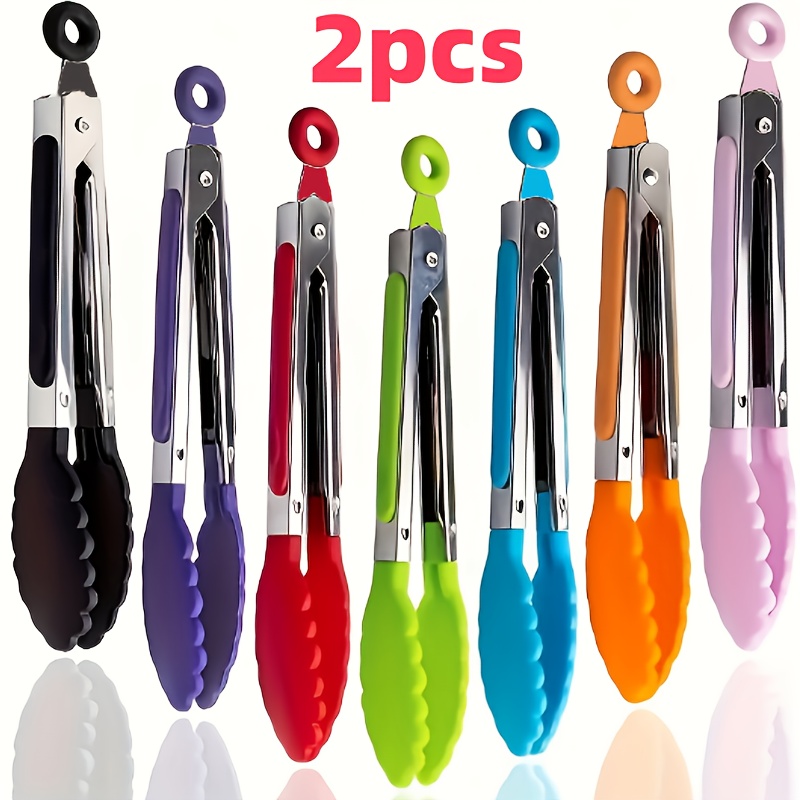 2 peças de pegadores para cozinha em aço inoxidável com cabeça silicone - 7 polegadas, resistente ao   e antiaderentes, ótimos para saladação   frituras. presente ideal   halloween utensílios, camping