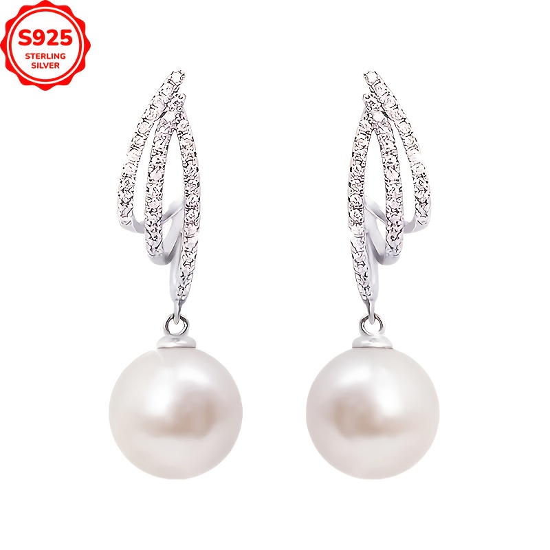 

Pair Of Pearl Zirconia Earrings And Earrings In 925 Silver, Elegant And Simple College Style, Anniversary Gift For Girlfriend, Day, Birthday Gift For , Daily , Comes With A Box