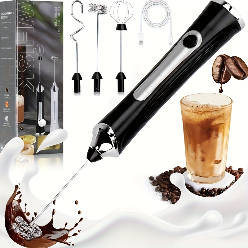 Rechargeable Milk Frother, Handheld Electric Coffee Frother With 3 Stainless Steel Whisks, 3-speed Adjustable Foam Maker For Latte, Cappuccino, Hot Chocolate, And Coffee Drinks