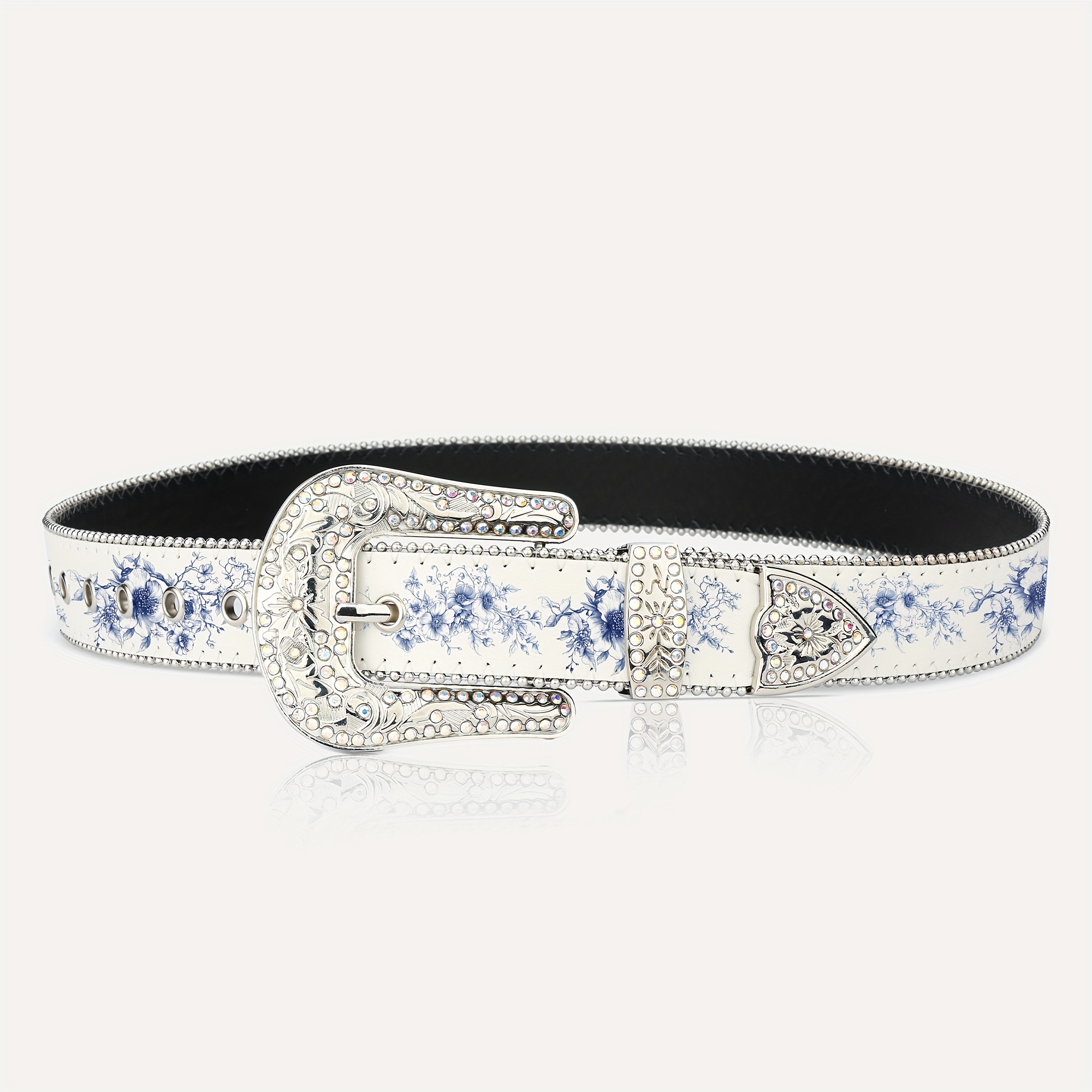 Western Belt Rhinestone Shabby Chic Blue & White \