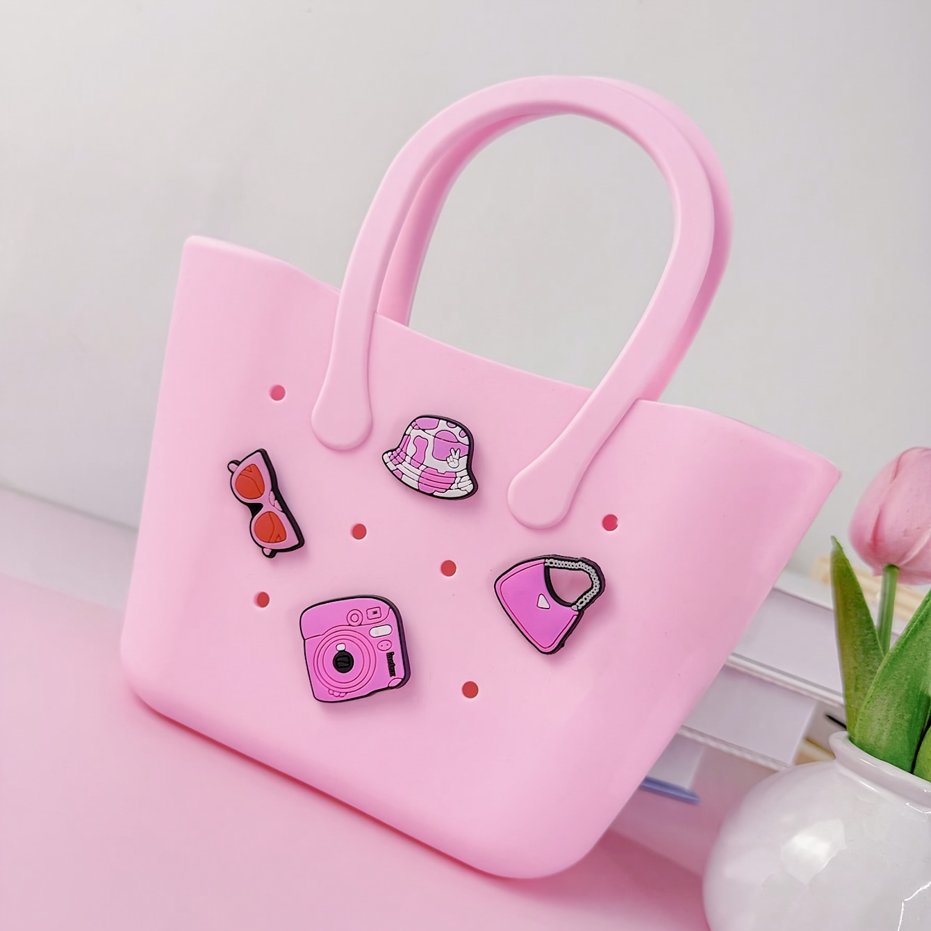 TEMU 1pc Of Silicone Perforated Diy Detachable Tote Bag, Suitable For Bathroom, Beach, Dinner Parties, And
