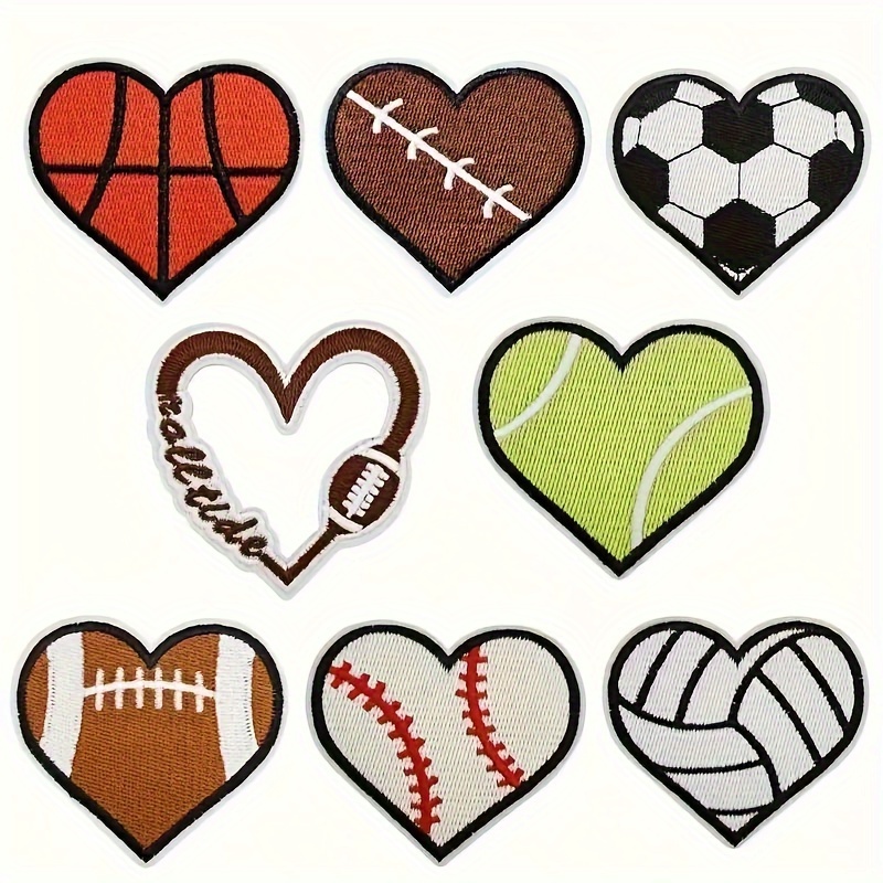 

1pc/1set 8pcs Sports Heart Embroidery Foil Patch Set - Men's Diy Clothing Decoration, Perfect For Jackets, Pillows, Jeans And Bags - Easy To Use With Multiple Colors