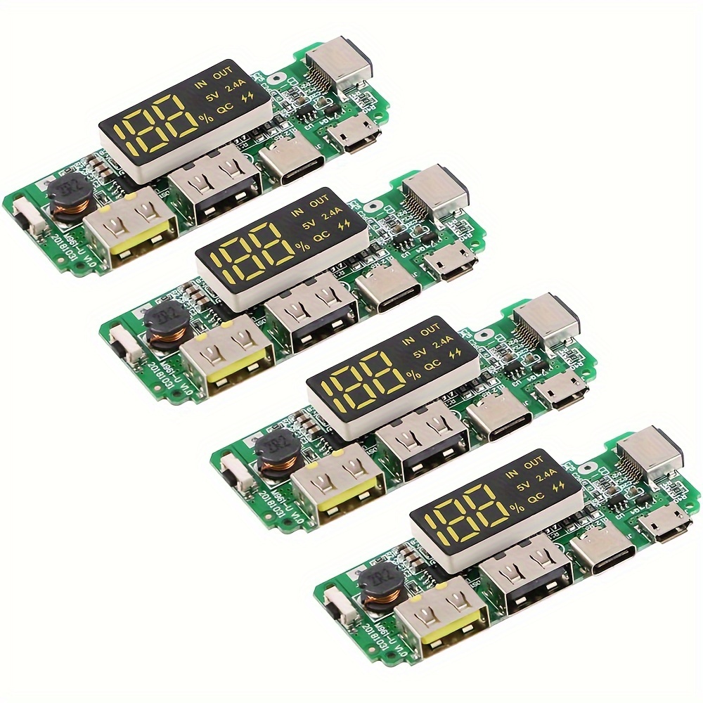 1pc/4pcs, placa de carga 18650 con usb 5v 2.4a de energía móvil, placa cargadora de batería de litio 18650, con protección contra sobrecarga, sobredescarga y cortocircuito, placa de energía usb diy, 3 puertos de carga detalles 7