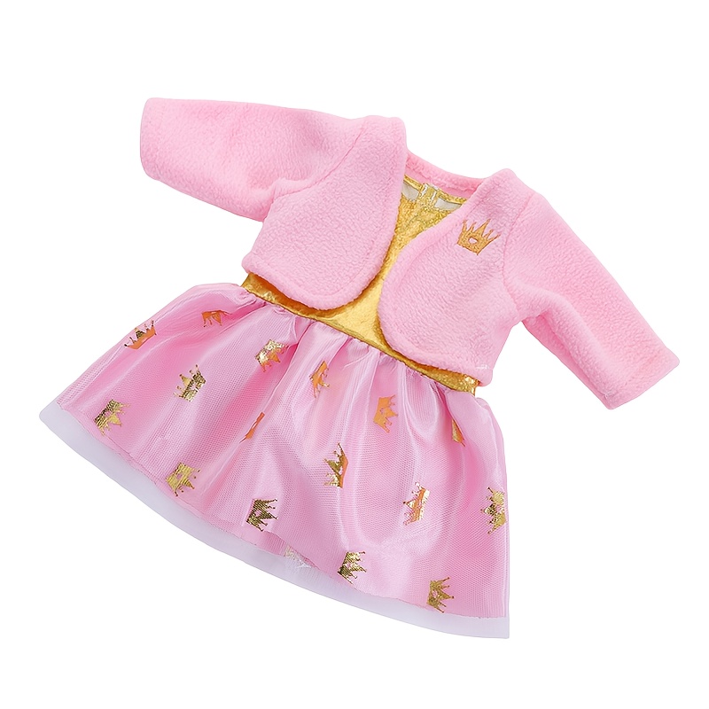 Image of Doll Dress Set With Jacket (doll Not Included), Featuring A Crown Embroidered Top And Elegant Skirt. Made From Comfortable Fabric, The Perfect Christmas Gift