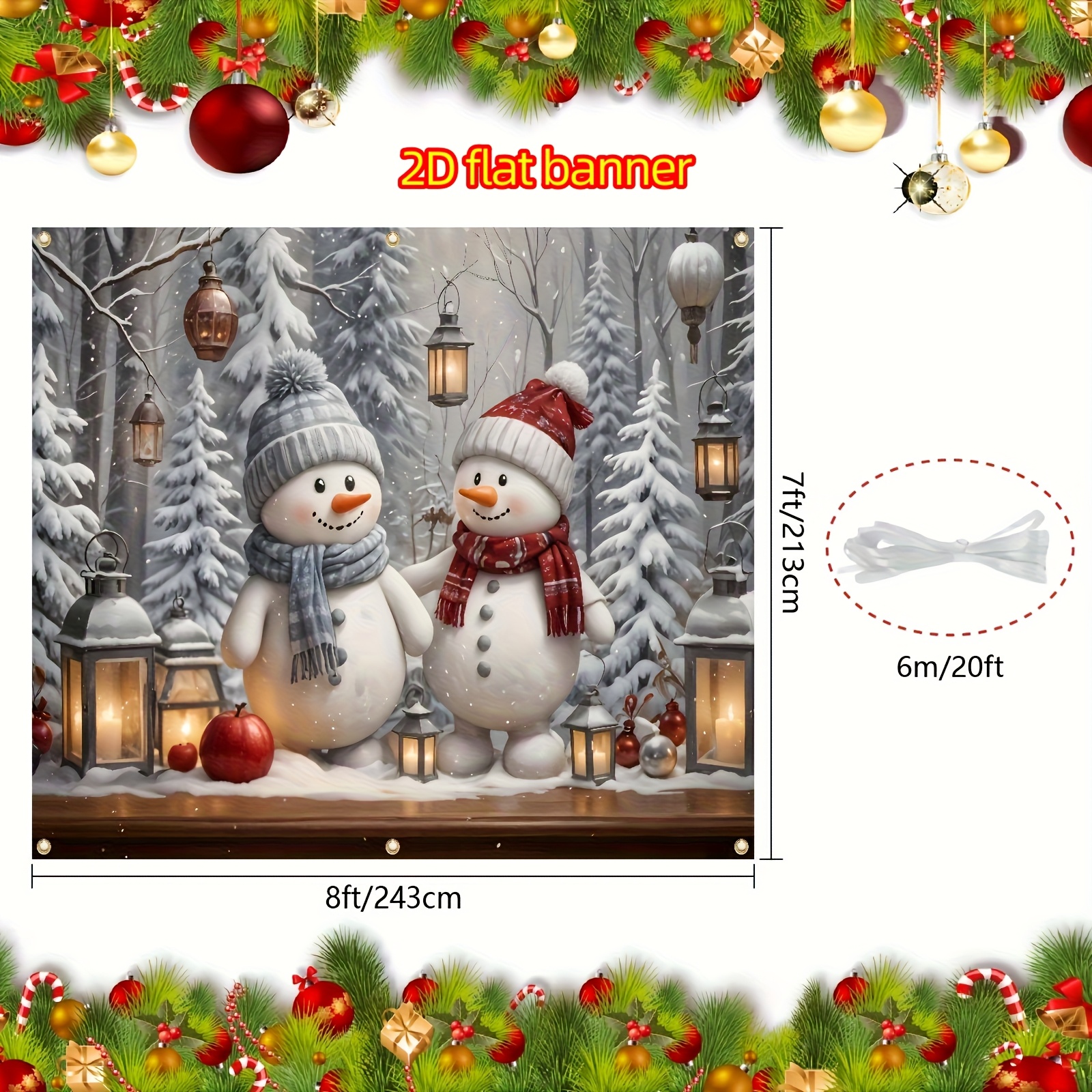 Image of 2d Flat - 2d Door Banner 2d Flat - Small Christmas Garage Backdrop For Scenes Featuring Snow, Snowmen, Christmas Trees, And Outdoor Garden Decorations, Measuring 8x7 Feet