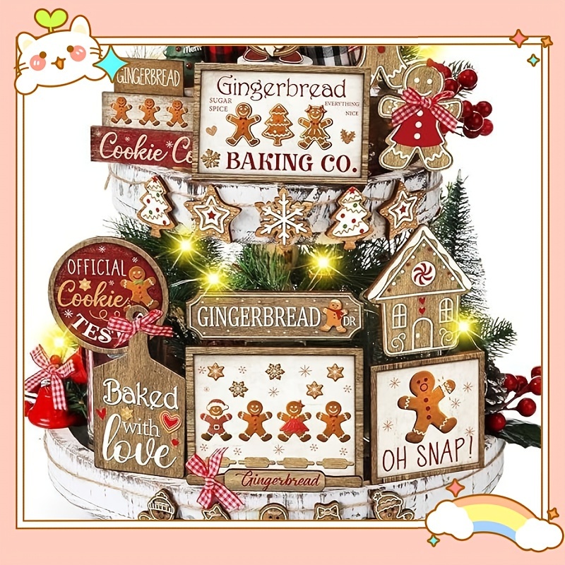 

24pcs Christmas Layered Wooden Decorations Gingerbread For Man Christmas Decorations Home Desktop Ornaments