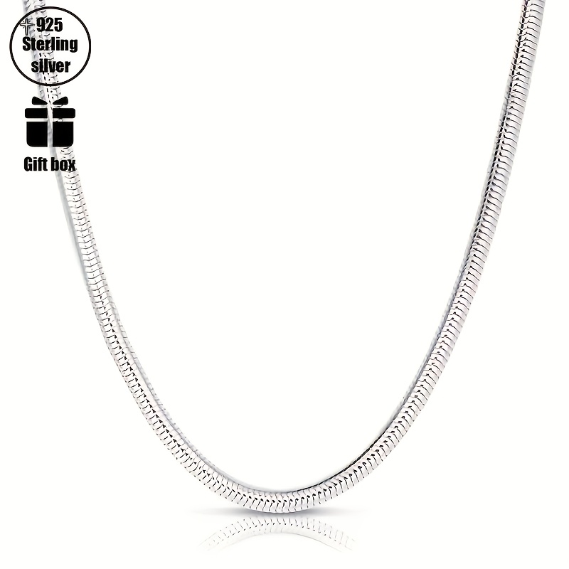 Image of A Sleek 925 Silver 55cm Snake Bone Necklace, Exuding A Minimalist Style Fashionable And Elegant For Men And Women, With A Box.