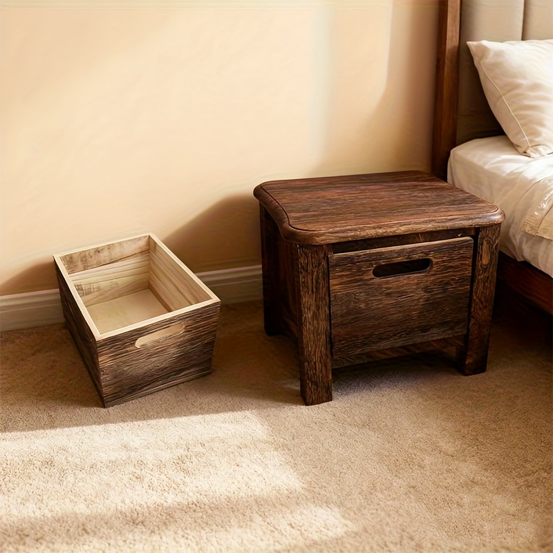 Massivholz Hocker mit Schubladen, Massivholz Aufbewahrungshocker Schuhhocker Sofa Nachttisch Tisch mit eingebauter Schublade Ideal für Wohnzimmer, Schlafzimmer oder Eingangsbereich, keine Montage